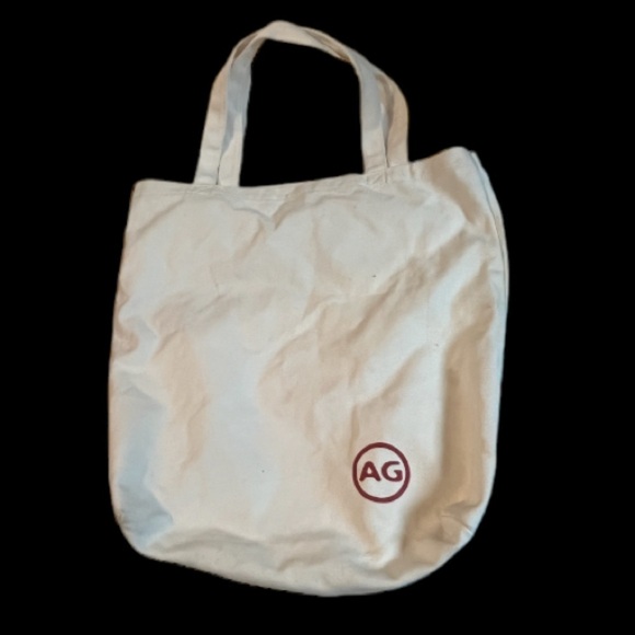 AG Adriano Goldschmied Ivory Canvas Tote Bag w/Burgundy AG Jeans Logo Tote - Picture 3 of 5